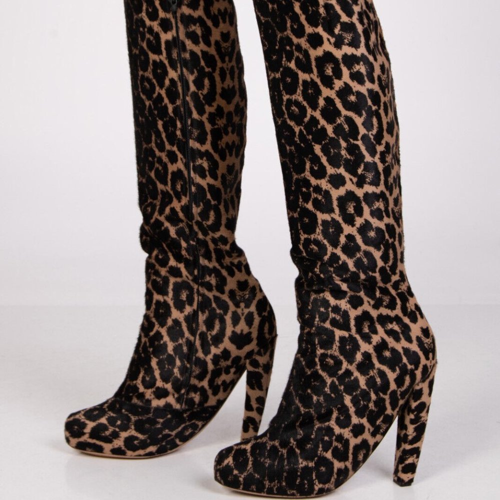 MAISON MARGIELA Calf-Hair Knee Boots US14 UK11 EU44 Leopard Pattern